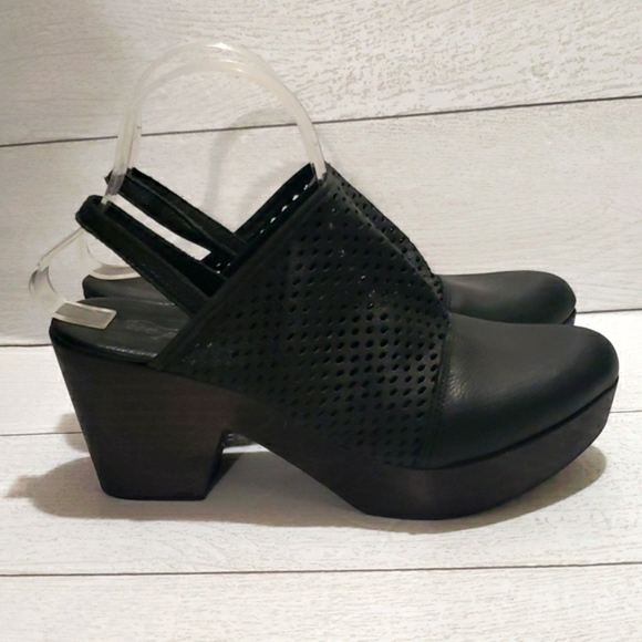 Free People 40 (9-9.5) black leather mules sling back with wood platfor… - Picture 3 of 9